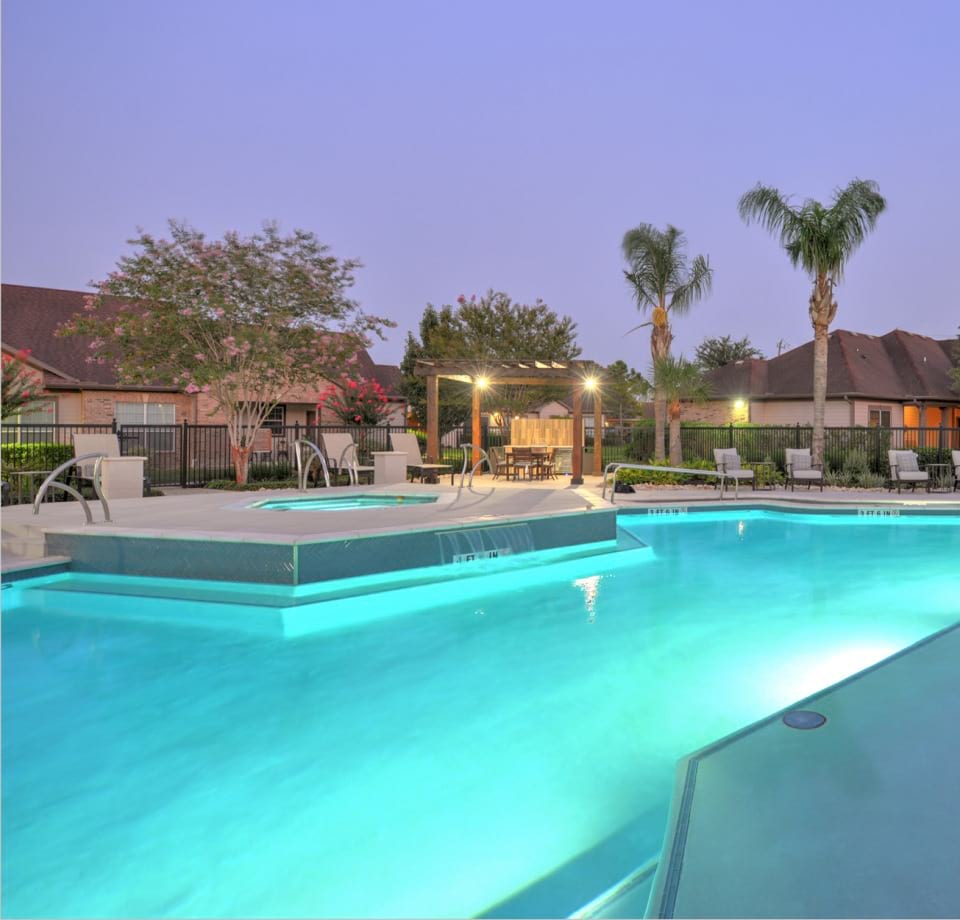 Resort-style pool in the evening